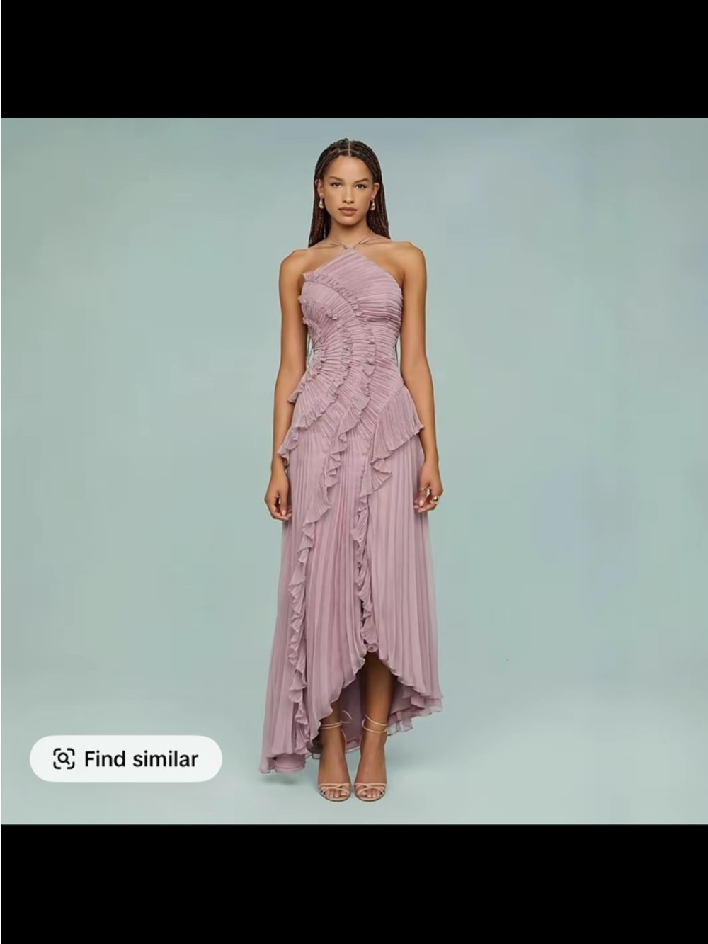 One-Shoulder Mauve Ruffled Pleated Evening Dress